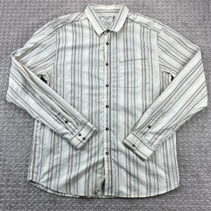 PrAna Shirt Men Extra Large XL Cream White Gray Striped Button Up Long Sleeve